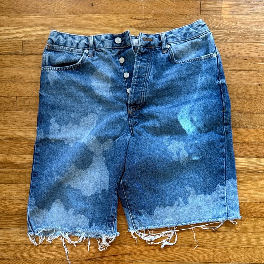 Topman Blue Distressed Jean Shorts